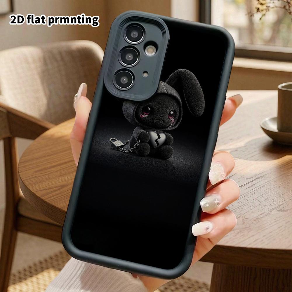Phone Case: 2D flat, suitable for Samsung Galaxy A34 A35 M05 M06 S20 S22 S21 FE Plus 5G protective case, black plush bunny, perfect Christmas and Hall