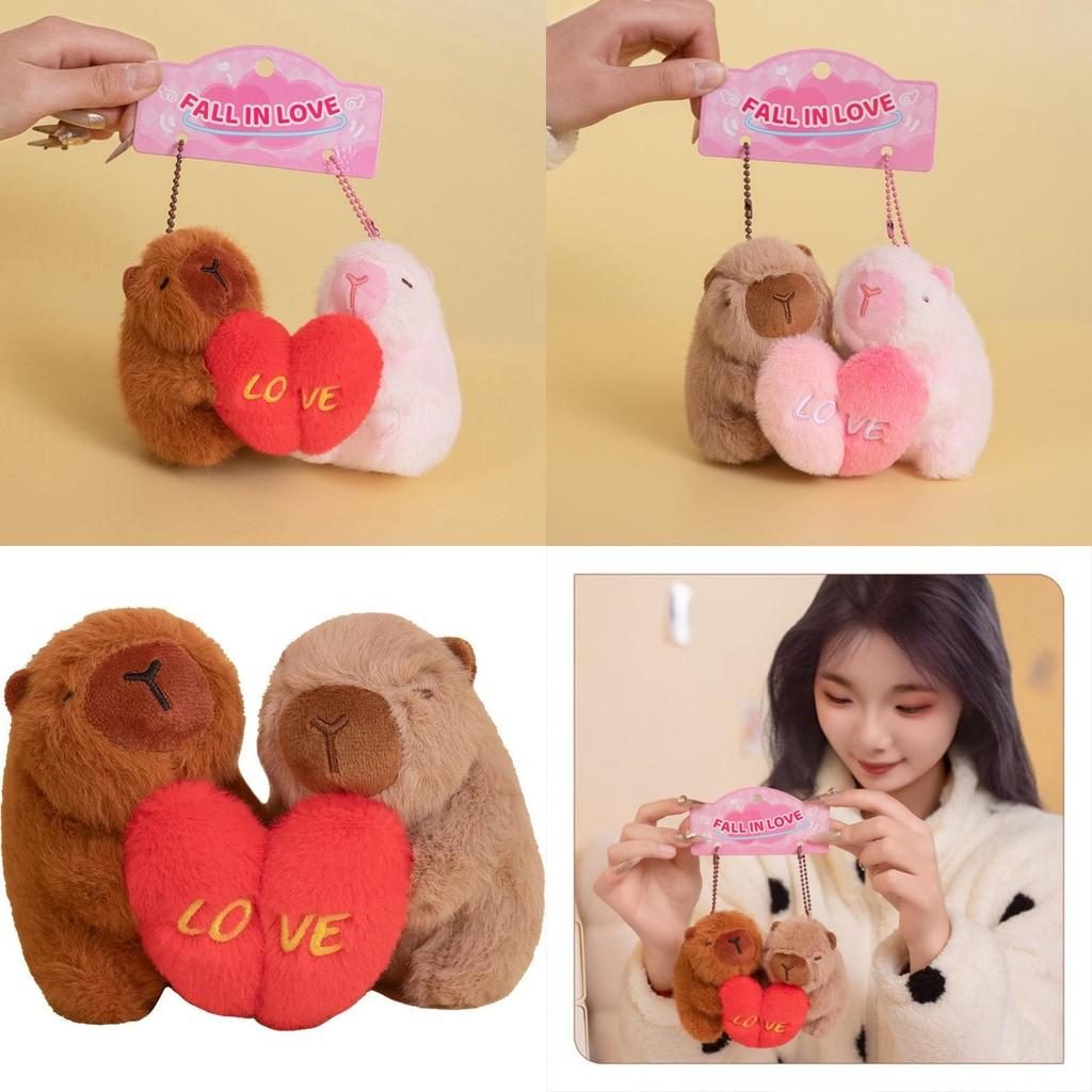Sweet Capybara Plush Keychain Cute Love Heart Design Soft Plush Keyring For Gifts