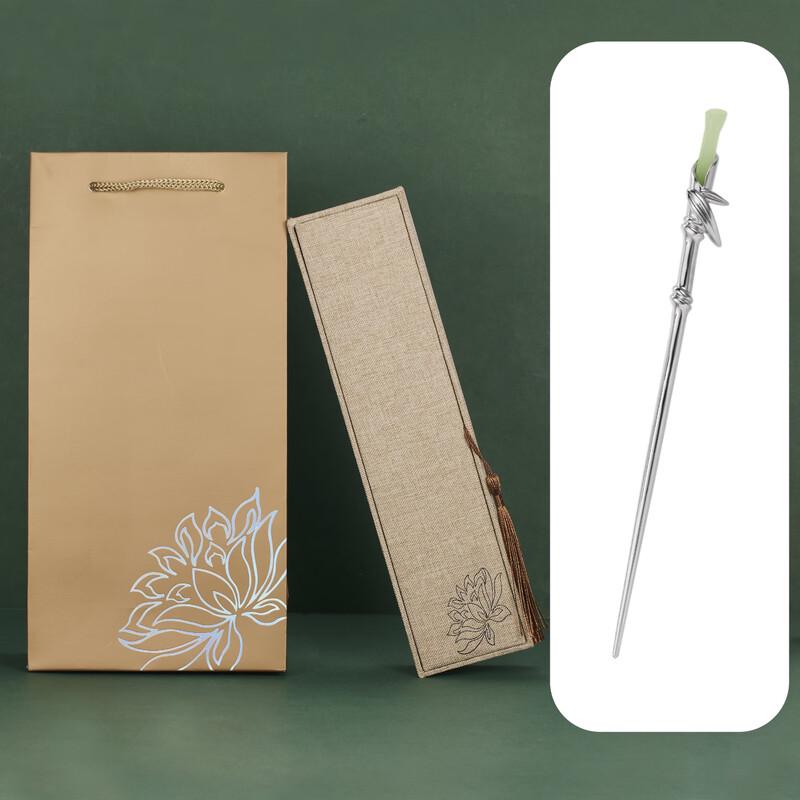 Заколка для волос из серебра 925 пробы с нефритом и бамбуком Jiu Wen Bao