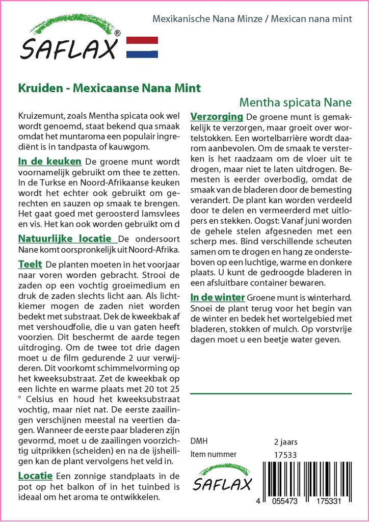 SAFLAX Garden in the Bag - Мексиканская мята нана - 500 семян - С субстратом в подходящем пакете - Mentha spicata