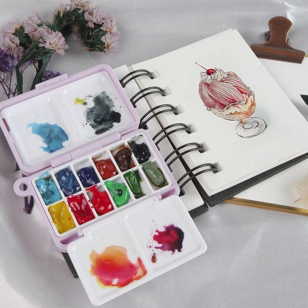 Fashion Mini Portable Travel Plastic Painting Box Purple Blue Palette Watercolor Paint Subpackage 12/24 Grids Pigment Box