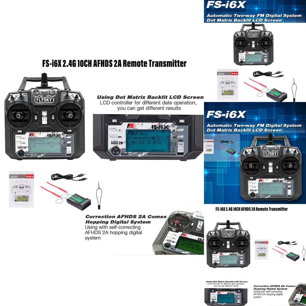 Fs-i6x 10-канальный пульт дистанционного управления для самолета с фиксированным крылом, планера и многоосевого самолета I6x+ia10b)