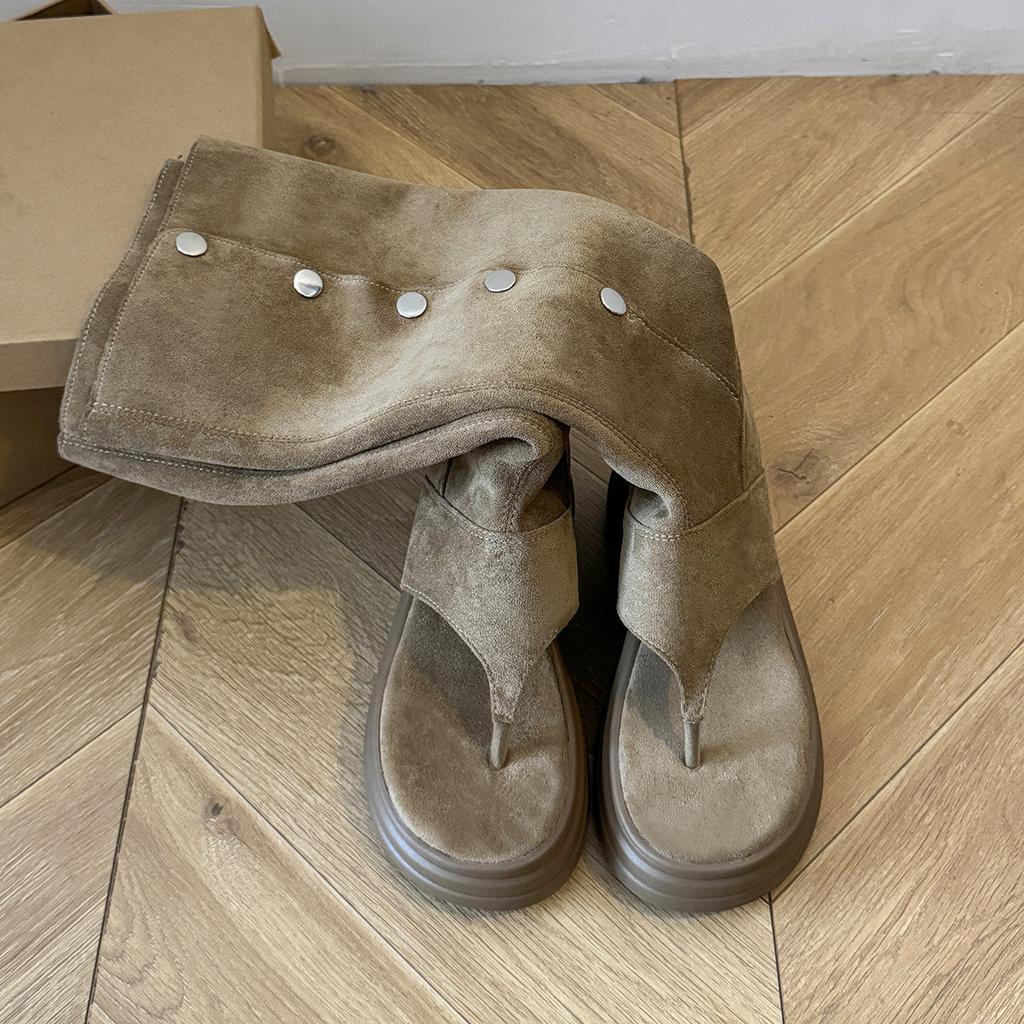 French Fold Hollow Roman Tall Cool Boots Sandals Thick-soled High-toed Boots Women's Summer Maillard Boots