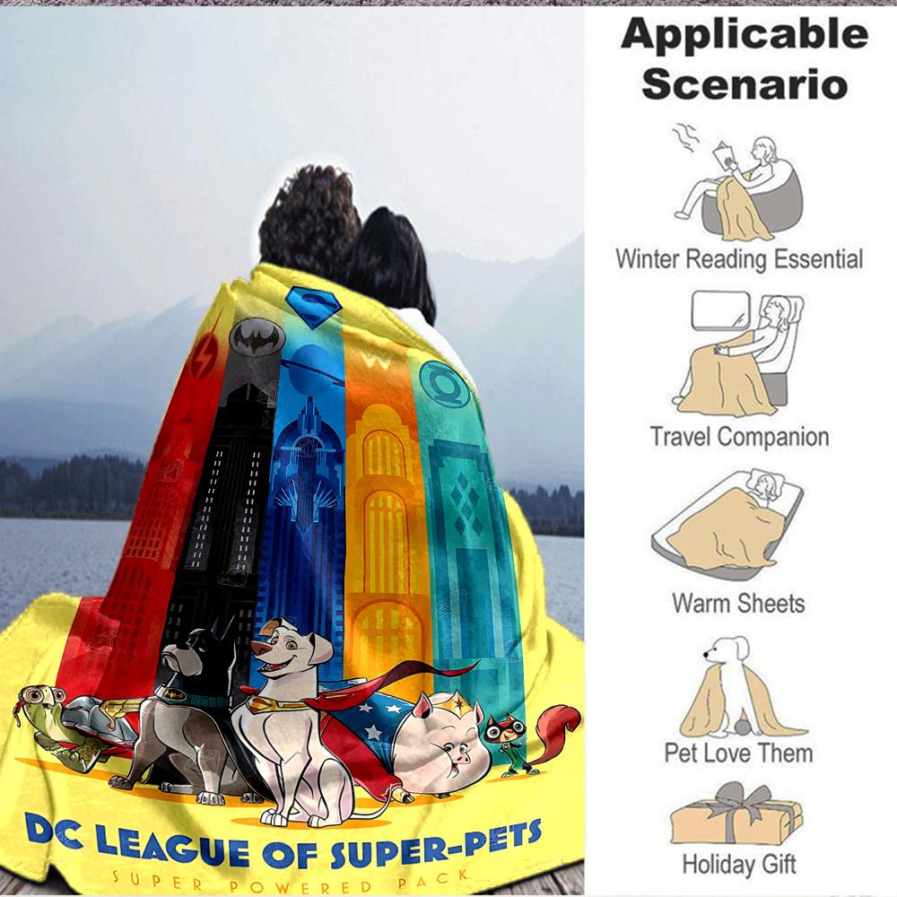 1pc Super Pets Heroes Flannel Throw Blanket Lightweight Soft Warm All Season Blanket for Sofa, Bed, Travel,L1028082