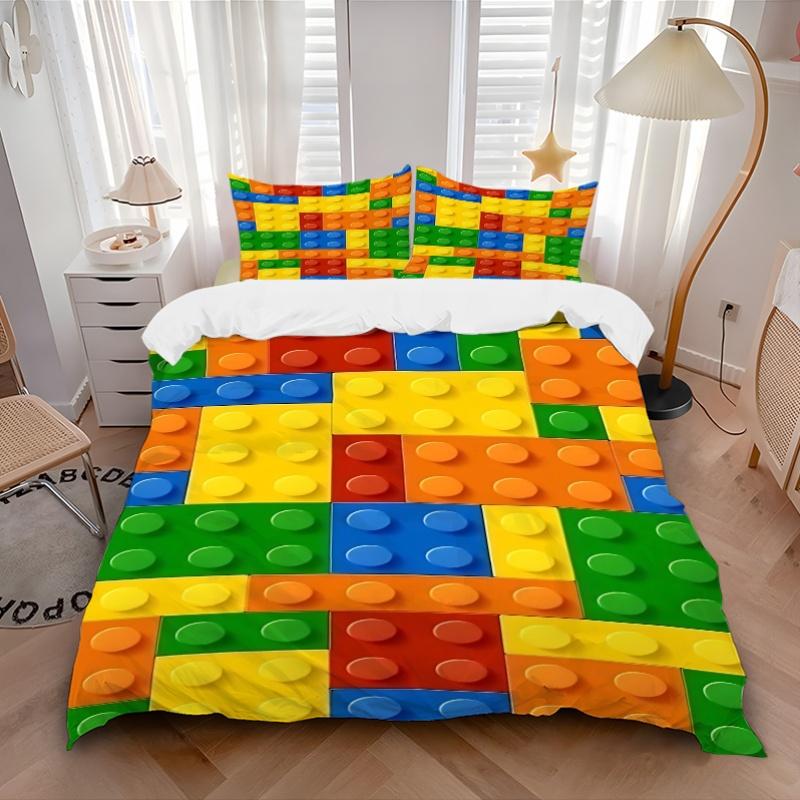 3pcs bedding set Building block jigsaw puzzle Includes 1 Comforter + 2 Pillowcases, Without Pillow Inserts, Soft Comfortable, Lightweight Br