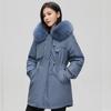 Autumn Winter Thicken Warm Detachable Parka Women Casual Fur Collar Solid Color Big Pocket Loose Hooded Coat Jackets Three-way Wear Outwear