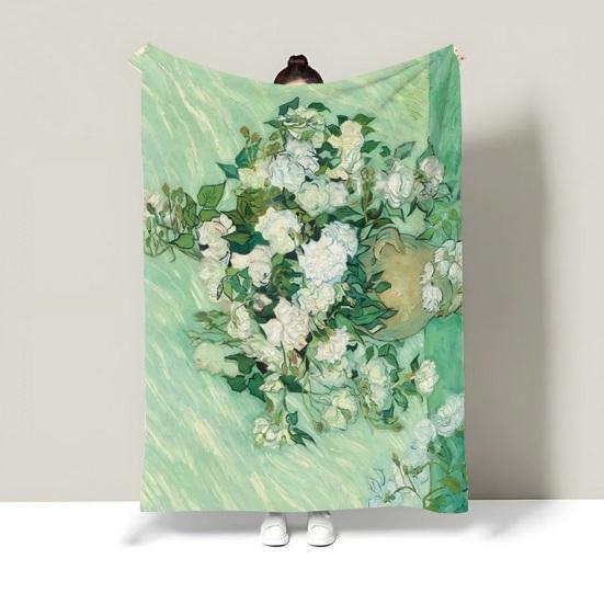 Oil Painting Nap Blanket, Soft Warmth Double-Sided Flannel, Digital Print Shrink-Resistant Machine Washable Office Travel Throw Blanket