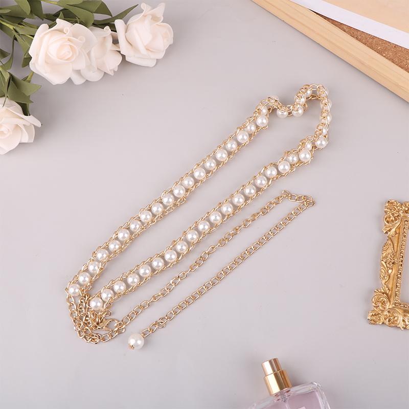 Элегантный женский жемчужный пояс с эластичной пряжкой и цепочкой из жемчуга, женская одежда, аксессуары