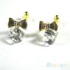 Women Shimmers Chic Bowknot Shiny Cube Rhinestone Ear Studs Cute Dangle Earrings