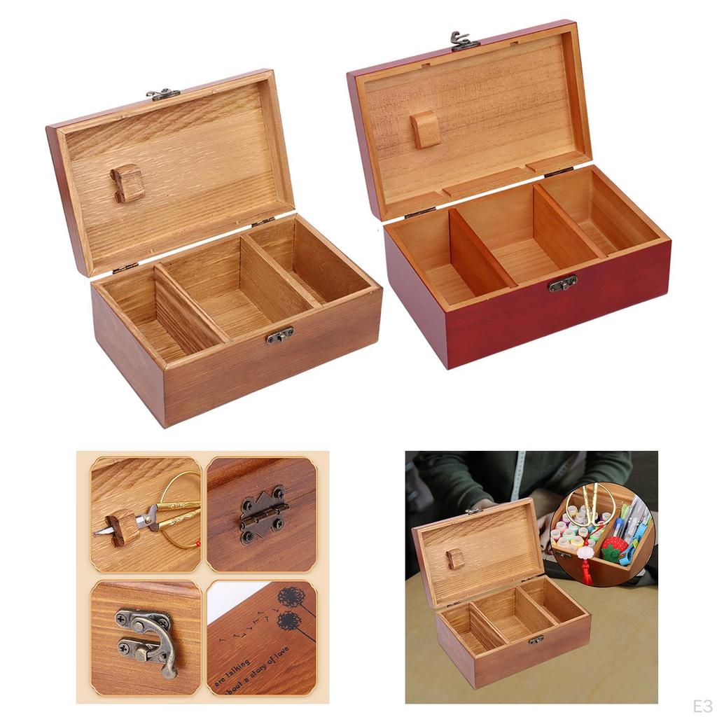 Wooden Sewing Box Decorative Quilting Needlework Case Empty Retro Household Beginners Storage