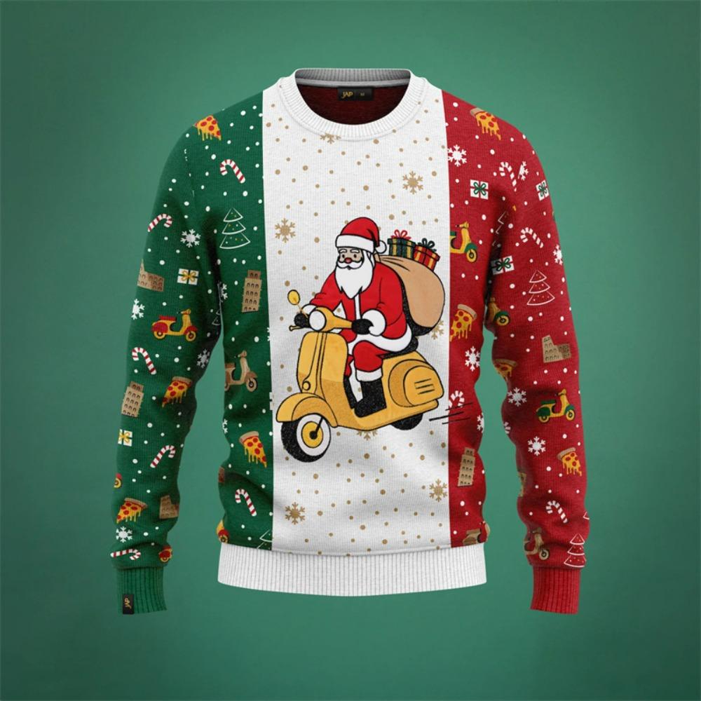Свитшот мужской с рождественским узором, пуловер с 3D-принтом Санта-Клауса, осенний женский худи с круглым вырезом и длинным рукавом, детские топы
