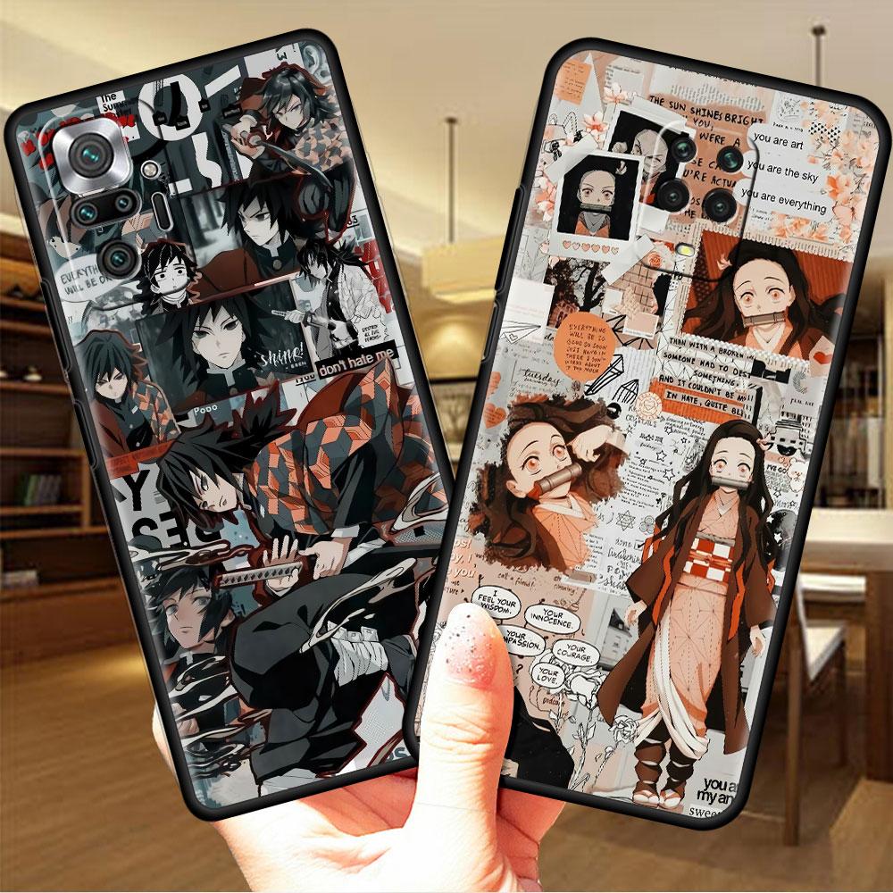 Роскошный черный чехол для телефона Xiaomi Redmi Note 11 10 9 8 7 Pro 9S 9A 9C 10s 8T K40 10C 10S Funda Cover Kimetsu Yaiba Demon Slayer