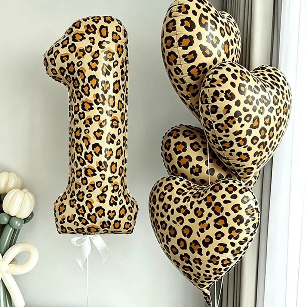 Big Size Leopard Print Balloons 0-9 Numbers Heart-Shaped Balloons Number Balloons Birthday Party