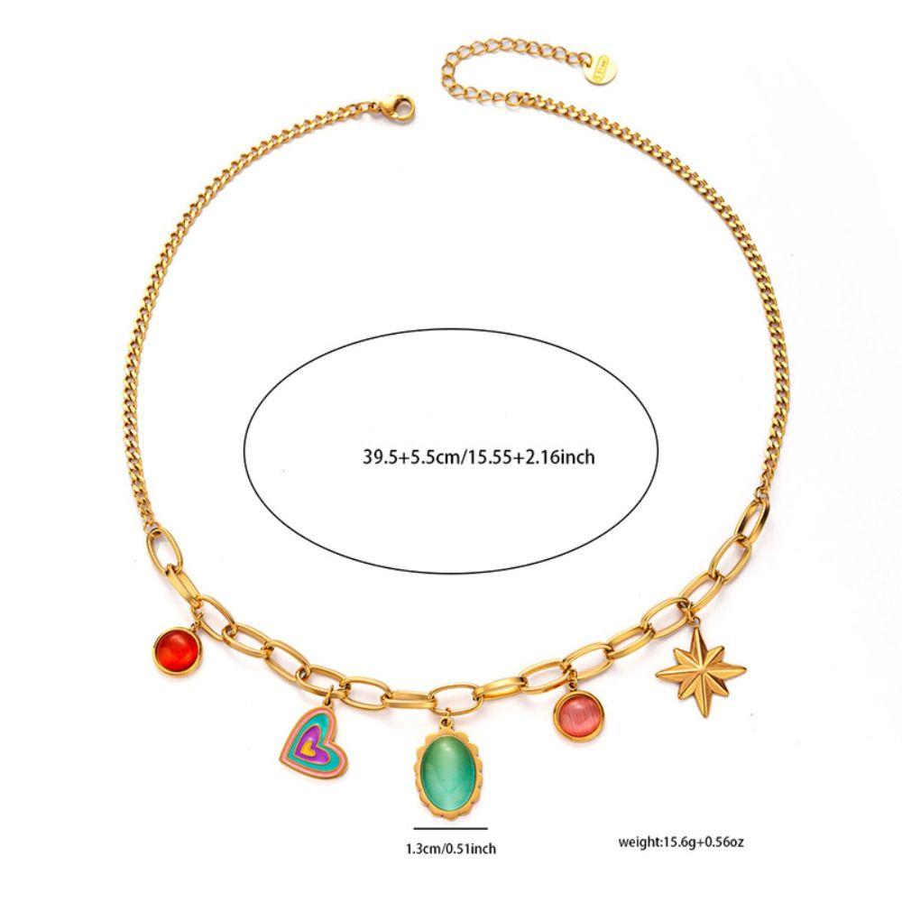 18 K Gold Plated Pendant Necklace Stainless Steel Choker Necklaces Charm Chain  Women's Jewelry