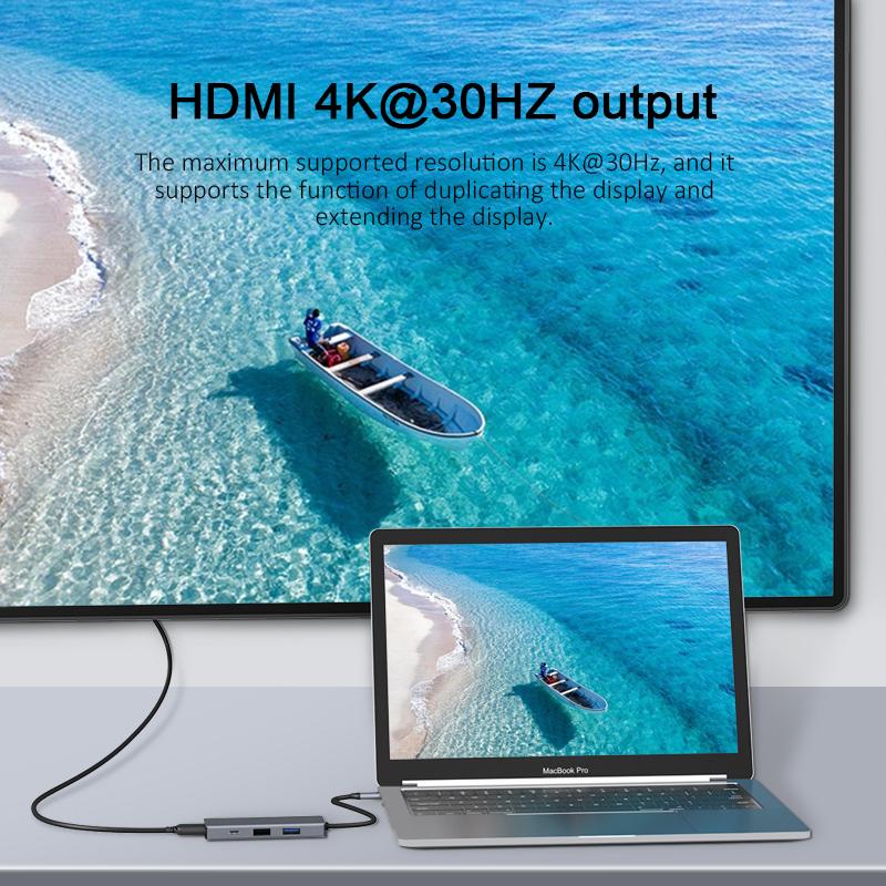 In Stock 4-in-1 USB-C Hub with for 3.0 Adapter Docking Station for Computer Laptop Data Transfer PD 100W Chargering