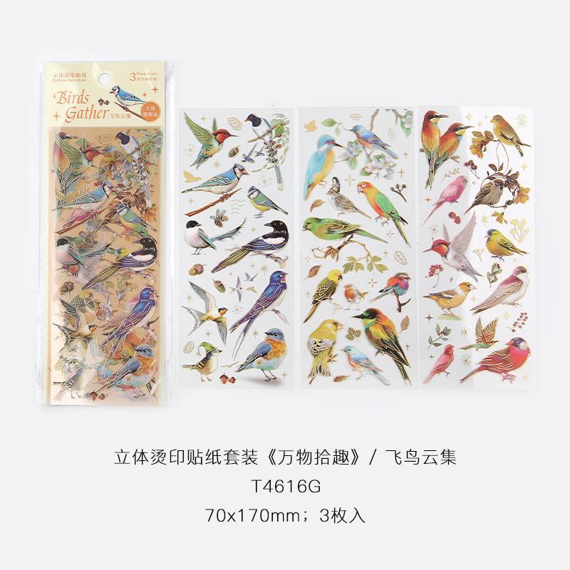 3pcs Kawaii Feather Dragonfly Bird Jellyfish Decorative Stickers Pack Scrapbooking Material Label Diary Phone Journal Planner