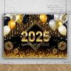 2025 С Новым годом Фон Блестящий Новогодний Подвесной Баннер Черный И Золотой Фото Фон для Домашнего Офиса Вечеринка Декор