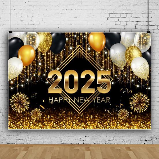 2025 С Новым годом Фон Блестящий Новогодний Подвесной Баннер Черный И Золотой Фото Фон для Домашнего Офиса Вечеринка Декор