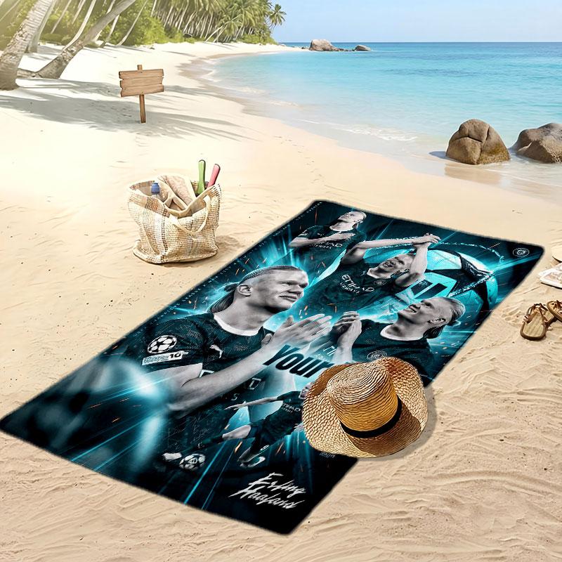 Erling Haaland Personalized Printed Beach Towel Soccer Logo Support Custom Name Text Absorbent Towel For Sport Travel Special Gift