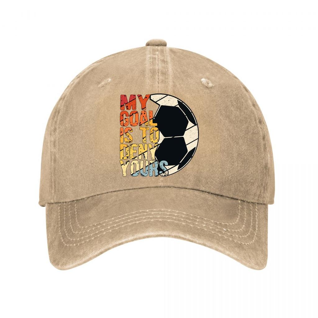 My Goal Is To Deny Yours Soccer Graphic Washed Baseball Cap Outdoor For Womens Unisex FeUnisex