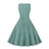 Women Party Dress Dot Print O Neck Sleeveless A-line Big Swing Tight Waist Retro Back Zipper Breathable Prom Banquet Summer Midi Dress