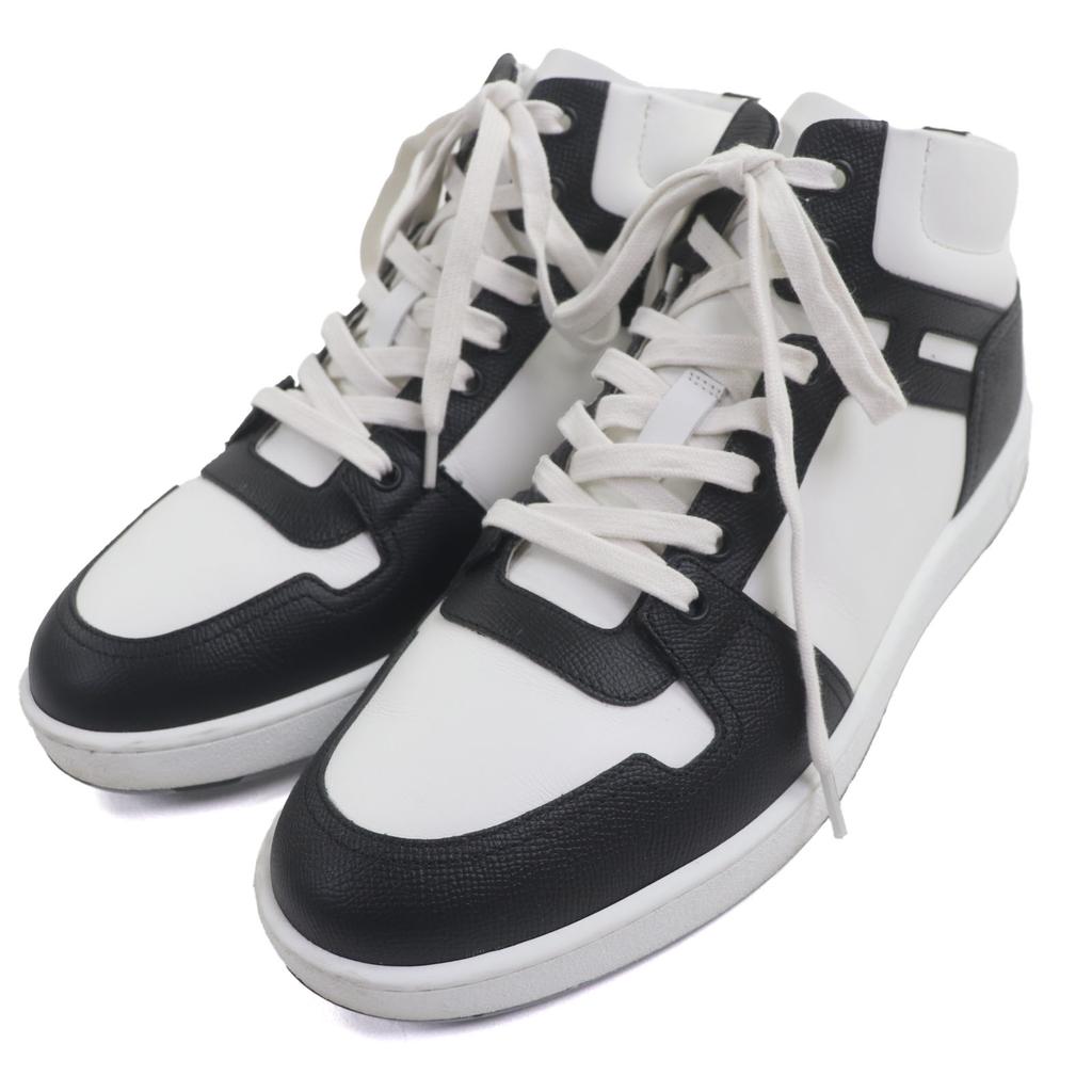 Excellent HERMES High cut sneakers inject White black leather mens 43.5 Used