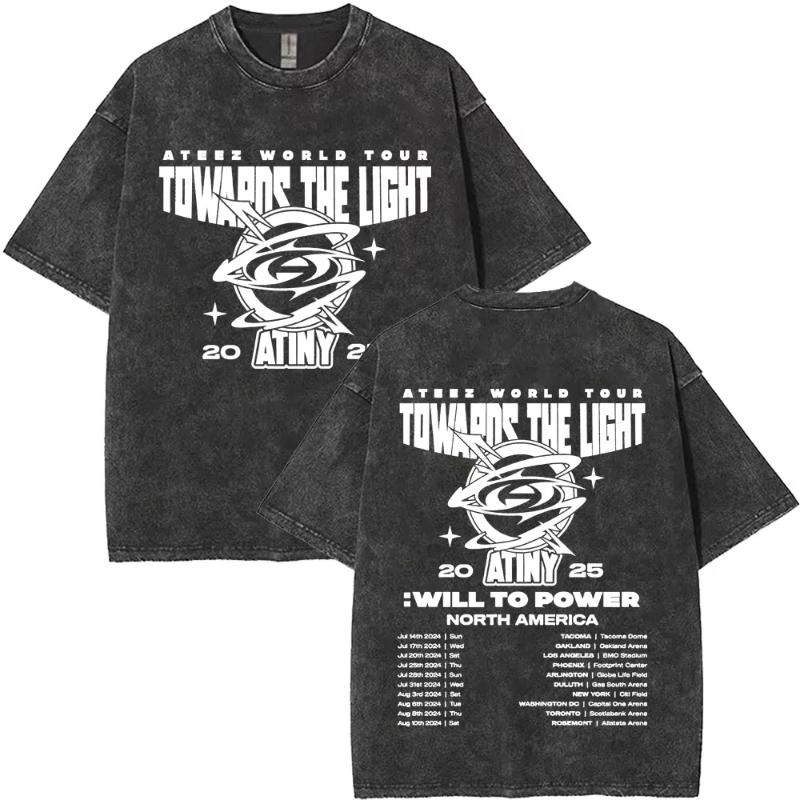 Washed Vintage Unisex Women Korean Kpop ATEEZ World Tour Towards The Light Will To Power Tshirt Short Sleeve Cool Streetwear