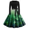 Women's Fashion Round Neck Casual Slim St Patrick's Day Printed Long Sleeve Dresses