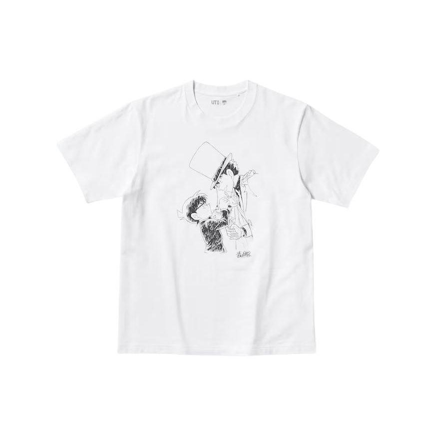 Uniqlo X Детектив Конан Коллаборация SS24 Детская Футболка с принтом 'Фантомный Вор' Круглый вырез Короткий рукав Унисекс Топы Белый 466154-00