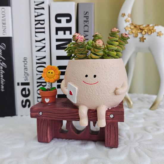 Sunflower Smiling Face Planter Pot Resin Cartoon Head Flowerpot Indoor Outdoor Cactus Succulent Plants Container