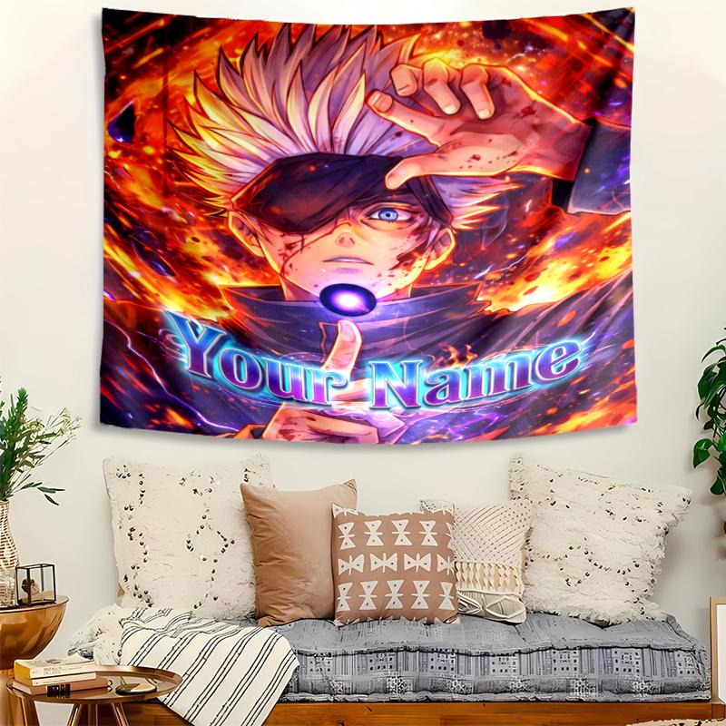 Personalized Name Gojo Satoru Tapestry, Wall Hanging Tapestry, Pattern Tapestry for Dorm Bedroom Living Room Wall Art Photography Backdrop
