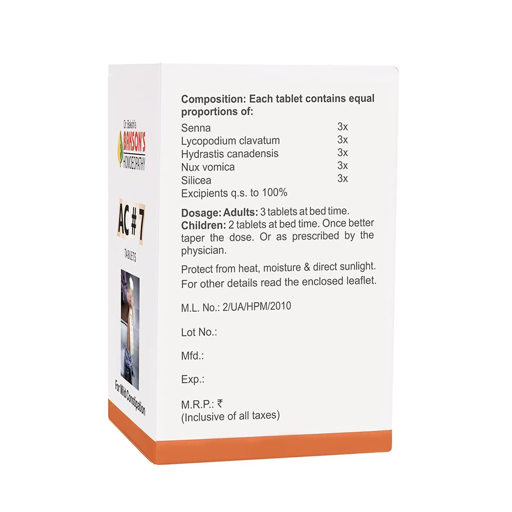 Dr. Bakshi's Bakson's AC#7 Homoeopathy Tablets 75 Tabs for Digestive Support and Daily Comfort