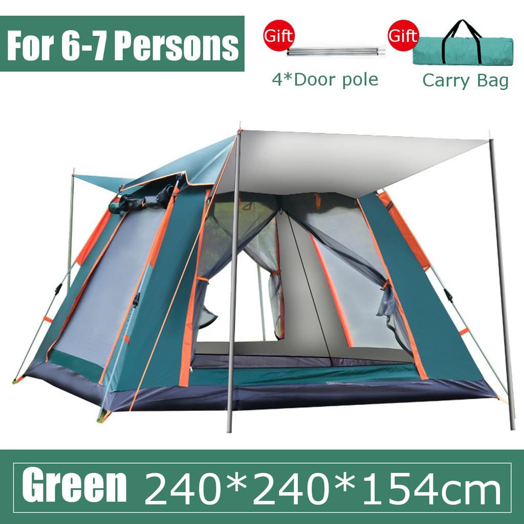 6-7/3-4 Person Large Fully Automatic Tent Quick Open Bomb-Up Instant Setup Camping Tent Four-Sided Windproof Rainproof Beach Carring Bag
