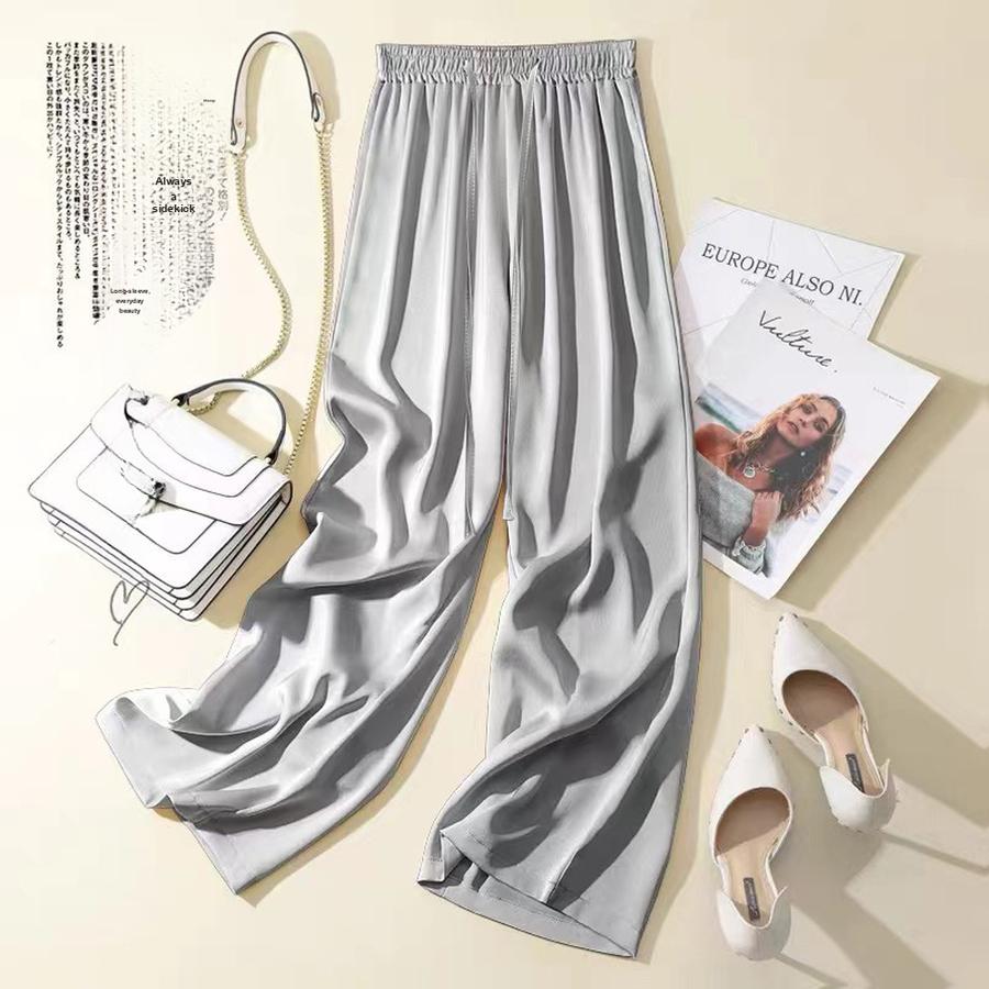 Гламурные брюки-палаццо из сатина для женщин, летние новые, с высокой талией, свободные, струящиеся, макси