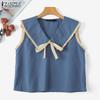 Женские повседневные летние майки без рукавов с темно-синим воротником