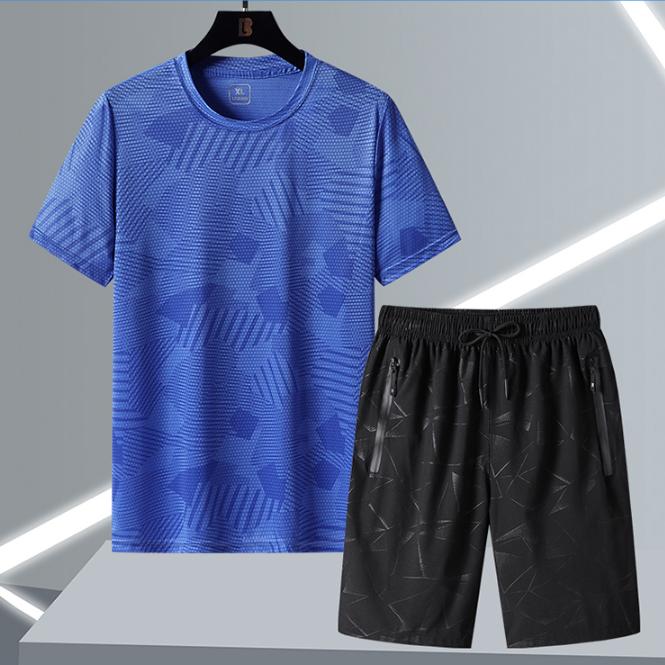 Спортивный комплект из ледяного шелка, мужской летний тонкий дышащий повседневный комплект из двух предметов с короткими рукавами