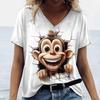 Футболка с принтом игривых животных для женщин, летние повседневные футболки с коротким рукавом, кавайные топы с V-образным вырезом, футболки, женский свободный свитер