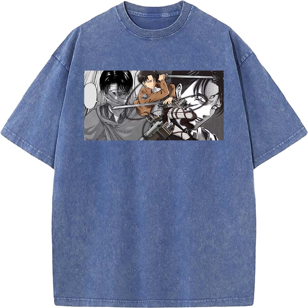 Anime Attack On Titan Levi Ackerman Graphic Tee Men Women Washed Cotton Tshirts Casual Manga T Shirt Harajuku Male Retro T-shirt