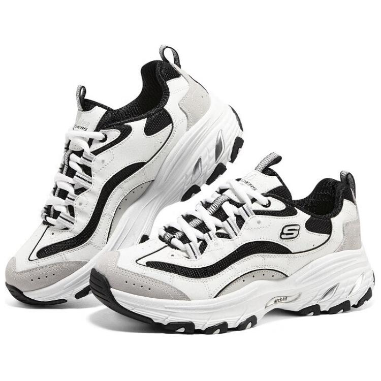 Skechers Arch Fit DLites Тканевые Модные Повседневные Удобные Универсальные Низкие Папины Кроссовки Женские Кроссовки Черно-Белые 149805-WBK