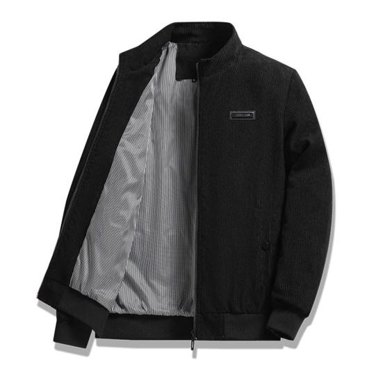 Мужское тонкое вельветовое пальто на весну и осень с воротником-стойкой и длинными рукавами, однотонная куртка на молнии с боковыми карманами, верхняя одежда