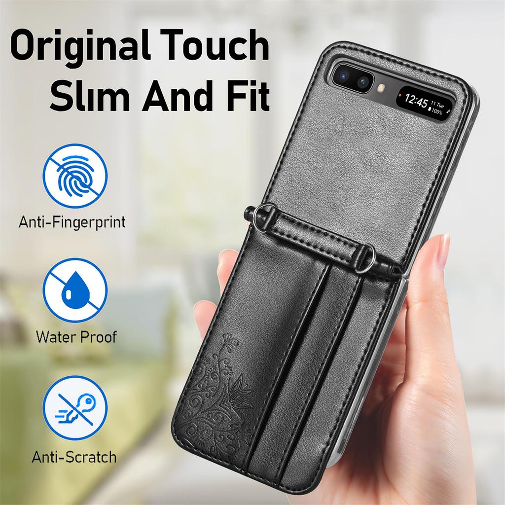 Кожаный чехол-бумажник с ремешком для телефона для Samsung Galaxy Z Flip 3 Flip4 Flip 4 Flip3 5g, чехол с откидным карманом для карт, чехол без отпечатков пальцев