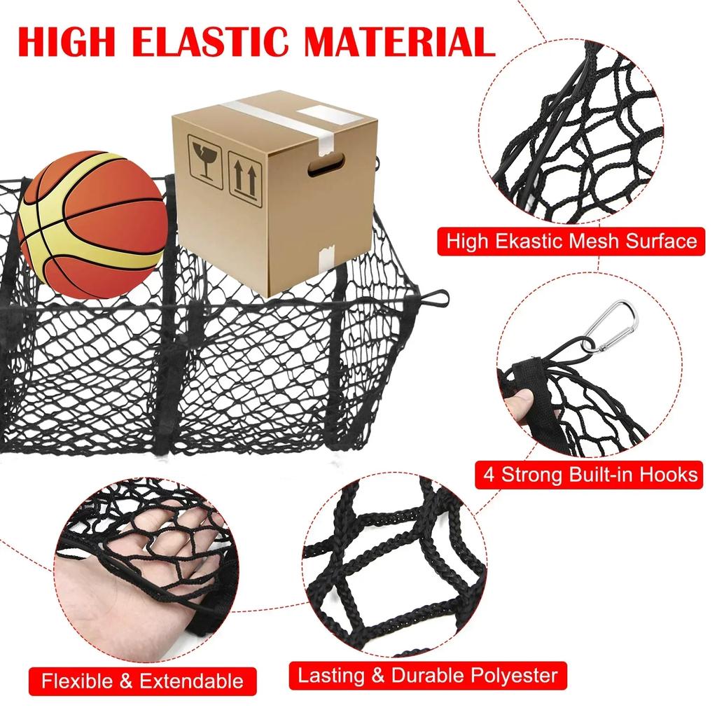 SJL4 For Dodge Ram 1500 2500 3500 4500 5500 Pickup Van 3/4 Pocket Cargo Net Trunk Luggage Storage Organiser Mesh Car Accessories