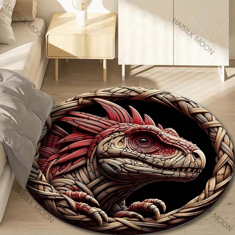 Multiple sizes Dinosaur Art in Wood Carving Style Print Round Carpet Living Room Bedroom Table Chair Sofa Decorative Carpet