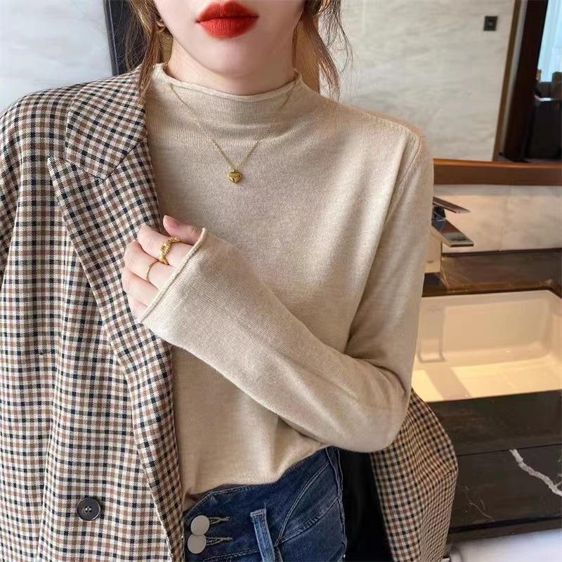 Autumn and Winter Women's Bottoming Shirt Knitwear Half High Neck Thin Section of The Inner Sweater Long-sleeved Tops