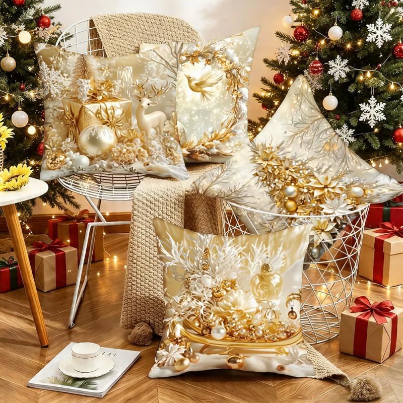 Plush Christmas Pillow Cover 45x45cm Square Decorative Throw Cushion Case Living Room Holiday Home Decor