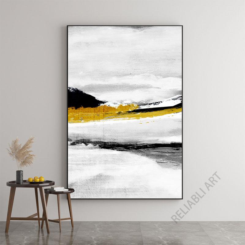 Abstract Black Gold Brush Oil Painting Printed On Canvas Gold Line Posters and Prints for Living Room Home Decoration Cuadros