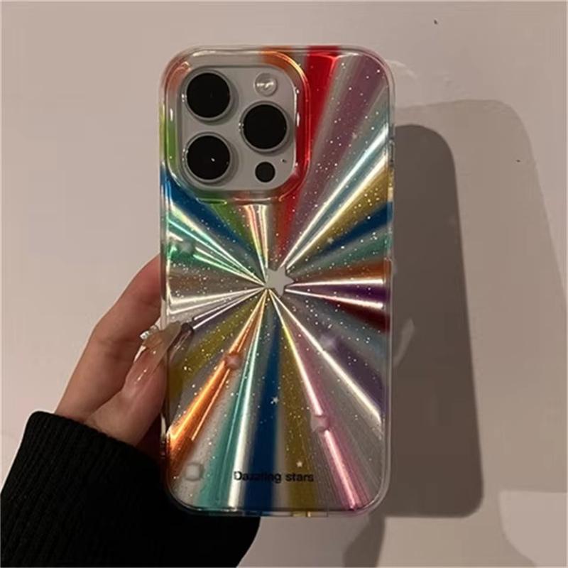 Luxury Laser Radiant Firework Rainbow Color Phone Case For iPhone 16 15 14 13 12 11 Pro Max Glitter Star Lens Protection Soft Cover