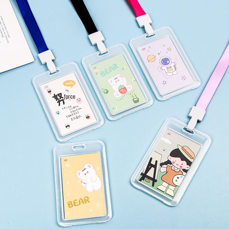 Student Cartoon Clear Badge Holder with Lanyard for ID or Bus Card