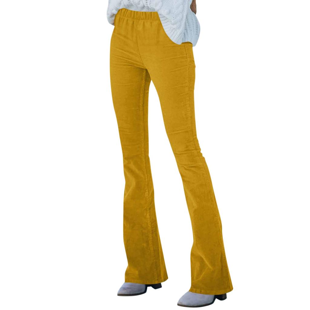 Women's Corduroy Flare Pants Elastic Waist Bell Bottom Trousers