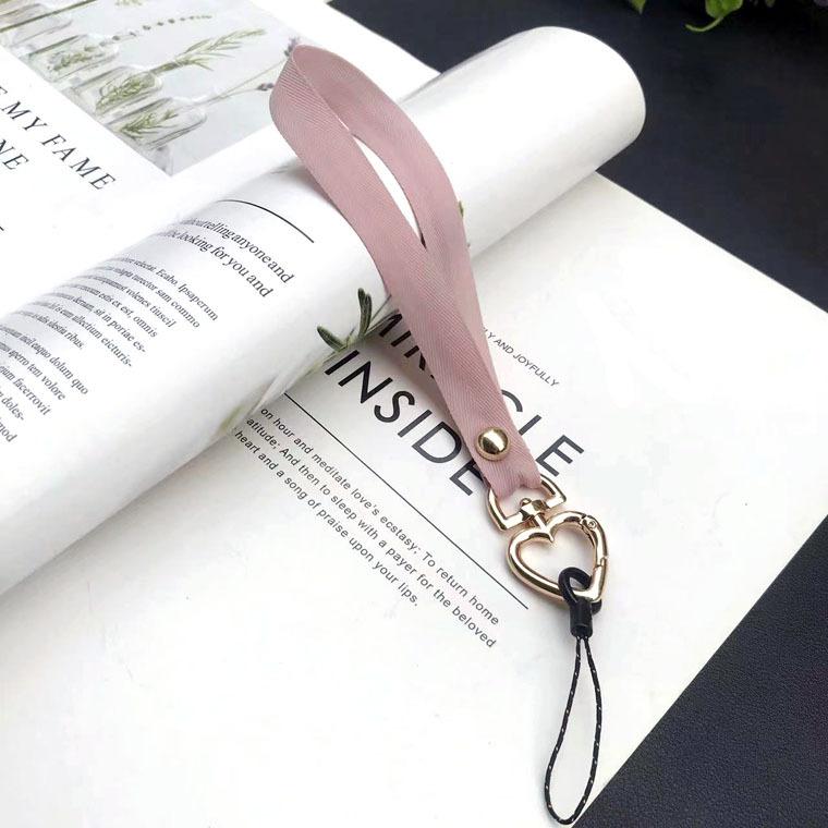 New Love Buckle Mobile Phone Lanyard Short Mobile Phone Chain Solid Color Silky Webbing Wrist Rope Non-slip Anti-fall Lanyard